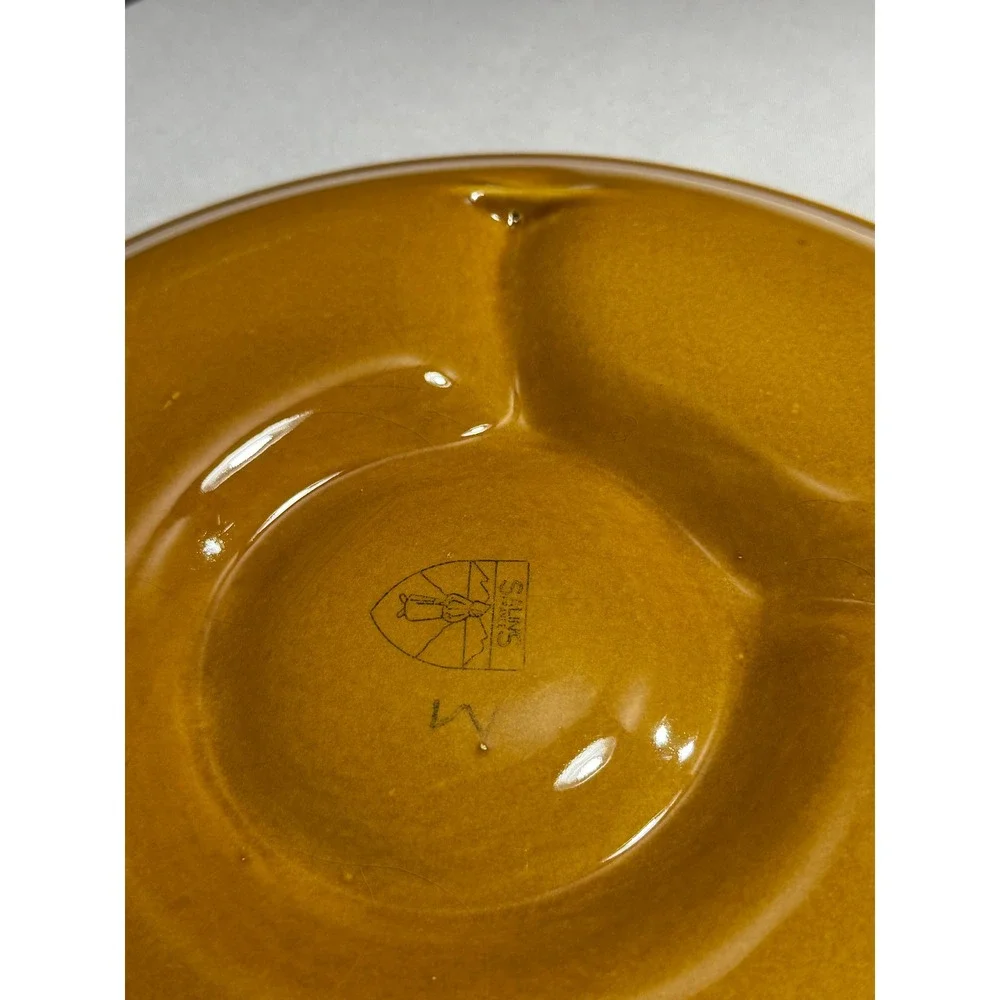 Vintage Salins France Artichoke Plate Mustard Yellow Ceramic Petal Serving Dish
